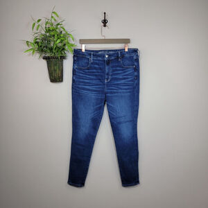 American Eagle Skinny Jeans Hi Rise Jeggings Dark Blue Wash Stretch Denim AE 18